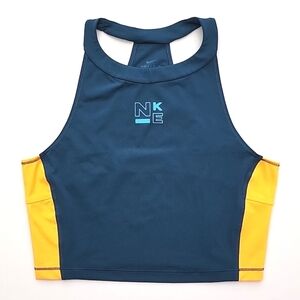 The Nike Pro Women's Athletic Halter Fitted Crop Tank Top Blue Yellow Size M